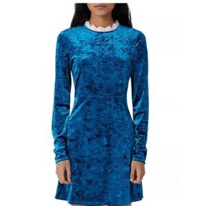 NWT Maje Randy Crushed Velvet Mini Dress Royal Blue Lace Trim Collar M (FR 38)